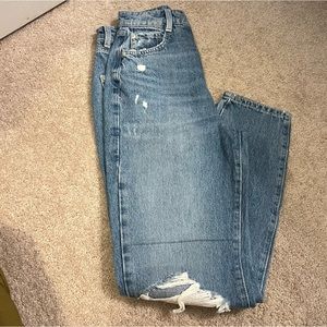 Zara Distressed Straight Leg Denim Jeans